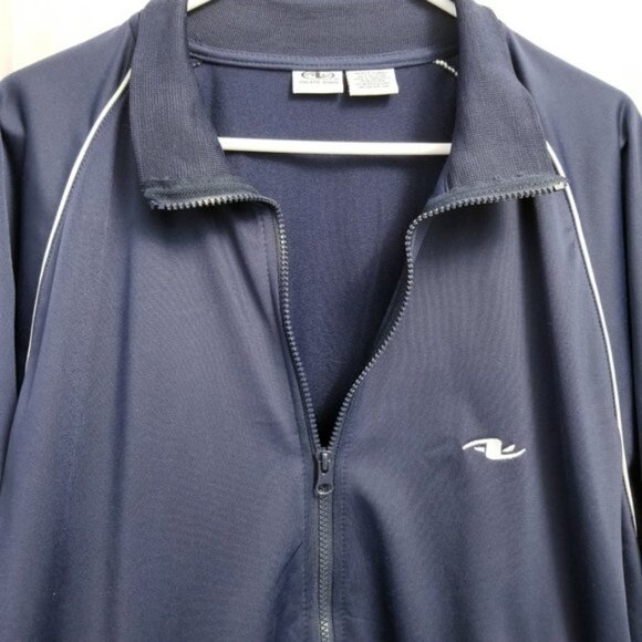 Athletic Works Windbreaker Jacket Full Zip Front Pockets White Piping Navy Large - Picture 5 of 9